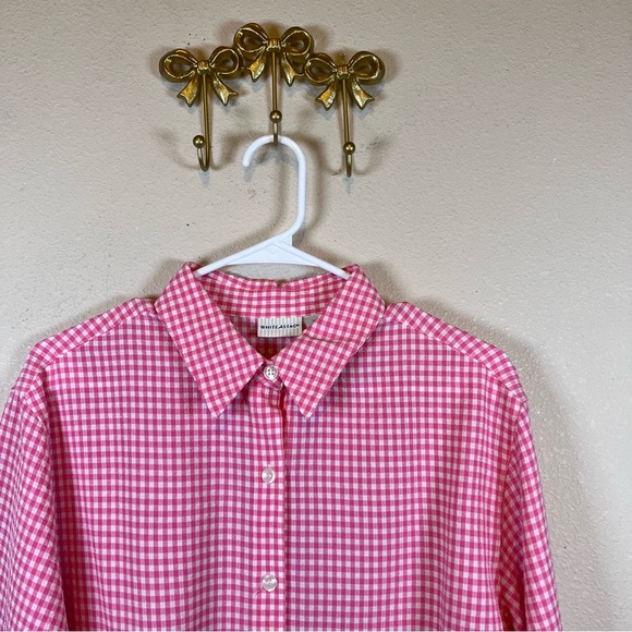 White Stag Pink Gingham Collared Button-Up Shirt. 3/4 sleeves. Size M - Picture 3 of 6